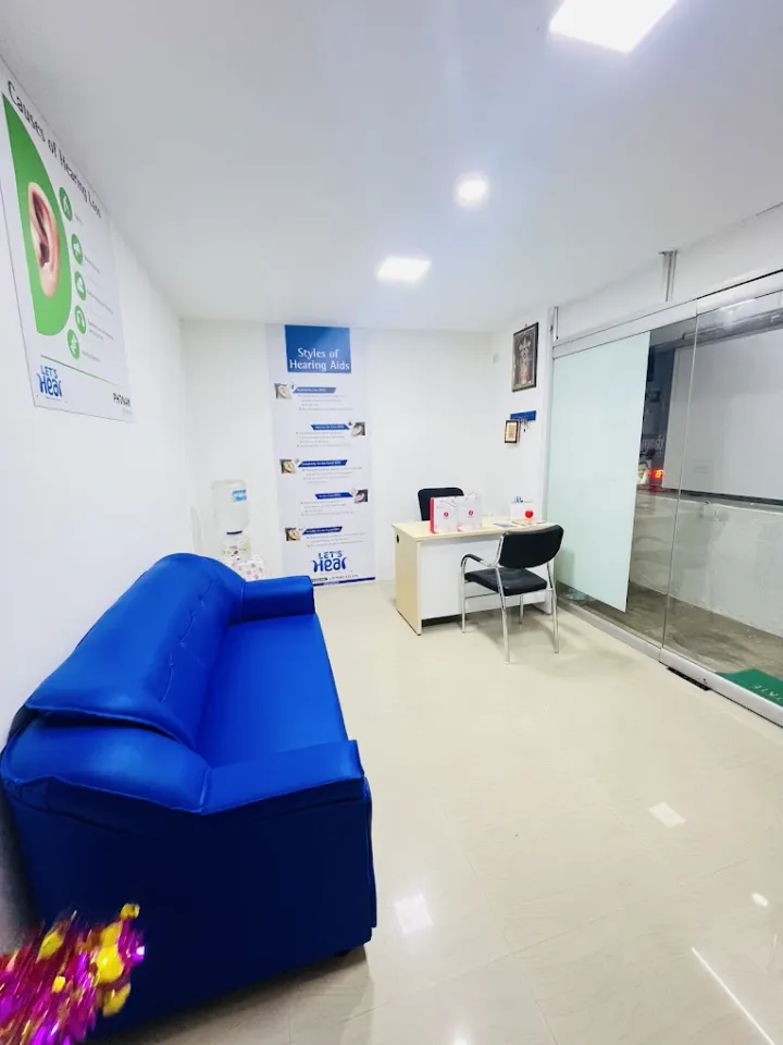 Reception area at the Let's Hear hearing clinic in Thoraipakkam, Chennai
