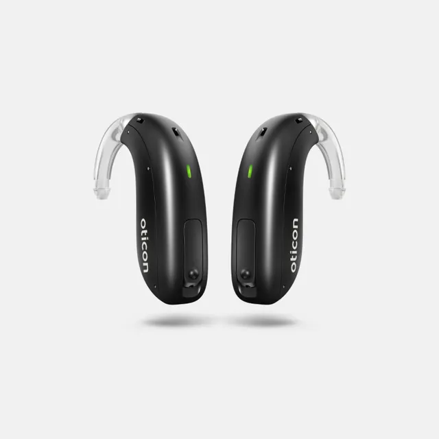 Oticon Zircon RIC hearing aid, shown on a white background