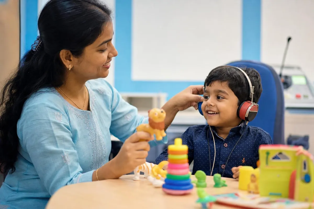 Child-friendly play-based hearing assessment with a pediatric audiologist