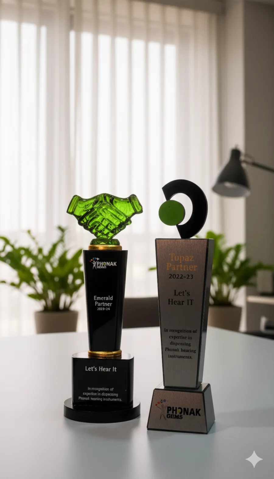 Phonak GEMS Emerald Partner (2023–24) and Topaz Partner (2022–23) trophies