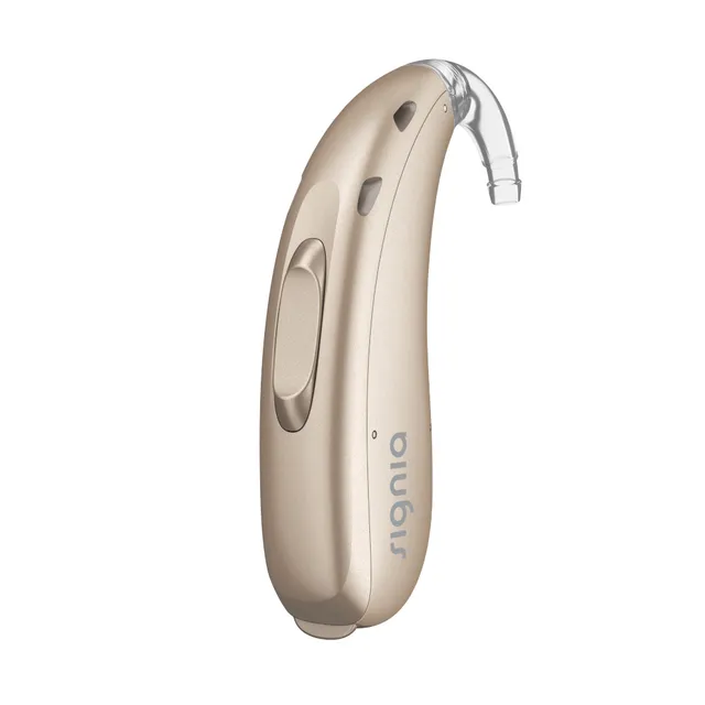 Signia Intuis / Prompt / Fast BTE hearing aid, shown on a white background
