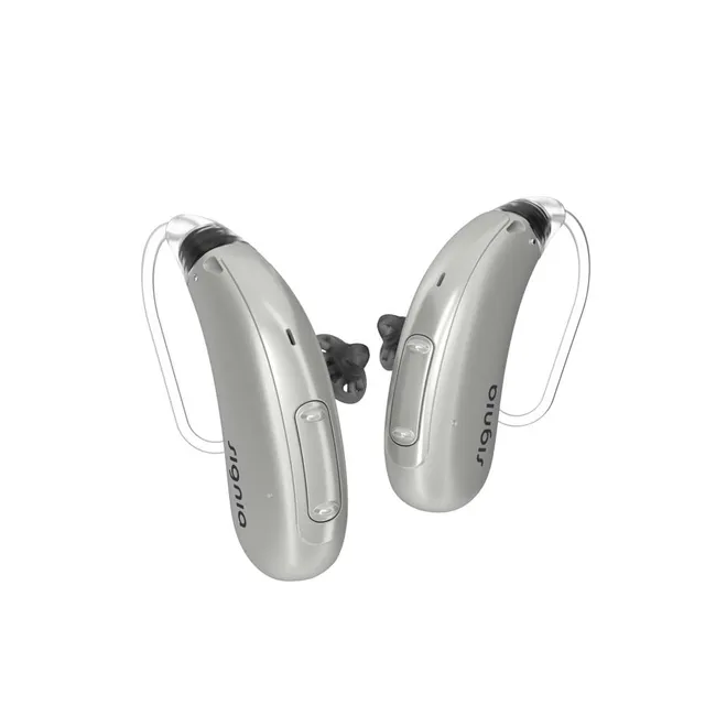 Signia Motion Charge&Go IX BTE hearing aid, shown on a white background