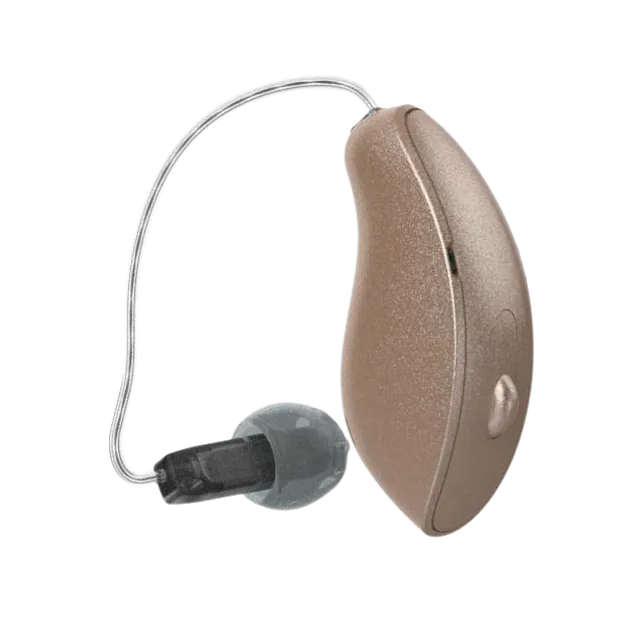 Starkey Omega AI RIC hearing aid, shown on a white background