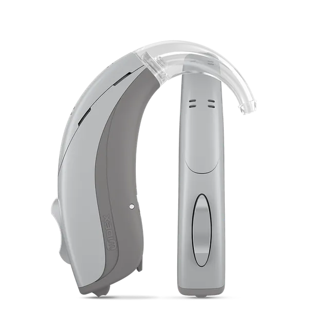 Widex Enjoy BTE hearing aid, shown on a white background