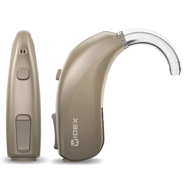 Widex Magnify RIC hearing aid, shown on a white background