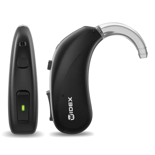 Widex Moment RIC hearing aid, shown on a white background